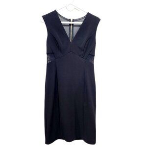 Aiden Mattox Womens Black midi Dress Sleeveless V Neck With Sheer Accents Size 8